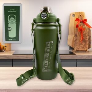 Stainless Steel Water Bottle With Straw, Strap & Handle  Vacuum Insulated Thermos Flask Double-Walled Coffee Thermos Flask Leak-Proof Water Bottle For Sports, Fitness, Gym (1500ml)