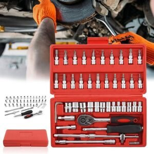 Socket 1 / 4 Inch Combination Repair Tool Kit (Red, 46 Pcs)