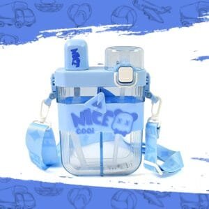 2in1 Dual Compartment Water Bottle With Straw And Adjustable Shoulder Straps (1 Pc / Multi Color)