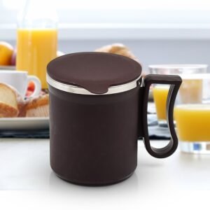 Coffee Mug With Lid And Handle-Plastic Covered Stainless Steel Mug (Random Color, Approx 200 Ml)