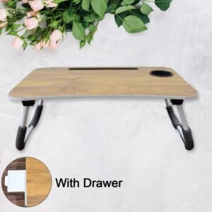 Multi-Purpose Laptop Desk For Study And Reading With Foldable, Cupholder & Drawer (1 Pc / Mix Plain Design / 58—38 Cm)