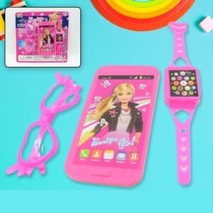 Barbiee Phone, Watch And Glasses Set For Girls, Beautiful Barbie Musical Phone Abs Plastic Toy Battery Operated Barbie Glass | Musical Mobile Phone  / Toddler / Toy Phone For Kids / Calling Toy Phone (3 Pcs Set, Battery Not Included)