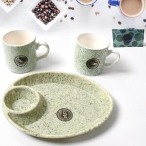 Alpino Ceramic Tea / Cups Set With Plastic Serving 2 Compartment Platter, Milk Cup / Mug, Coffee Cup, Tea Cup Bpa Free Food Grade, Or Outdoor For Household Gift For Birthday (3 Pcs Set)