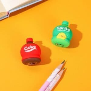 2-In-1 3d Cold Drink Bottle Shape Rubber Pencil Sharpener And Eraser Set, Stationery For Kids School Boys Girls, Birthday Return Gifts (1 Pc )