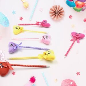 Cute Cartoon Shape & Heart Design Facy Writting Pen Attached Rattle | Ball Pen Smooth Writing For Wedding , Events & Multiuse Pen  Best Pen L Use For Kids (12 Pcs Set Mix Design & Color)