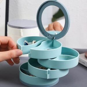 4 Layers Jewellery Box, 360 Degree Rotating Jewelry Box, Jewelry And Earring Organizer Box With Mirror, Accessory Storage Box, Travel Decor Portable Jewelry Case Ornaments Storage Box Necklace Jewelry Organizer Jewelry Organizer Box