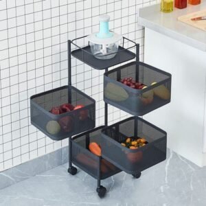 Metal High Quality Kitchen Trolley Kitchen Organizer Items And Kitchen Accessories Items For Kitchen Rack Square Design For Fruits & Vegetable Onion Storage Kitchen Trolley With Wheels (4 Layer)