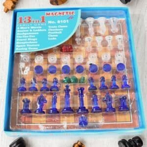 13 In 1 Family Board Game Chess, Snakes & Ladders, Ludo, Tic-Tac-Toe, Checkers, Travel Bingo, Football, Space Venture, Steeplechase Set For Kids