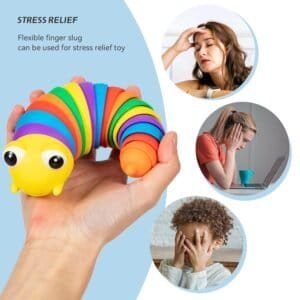 3d Rainbow Color Plastic Slug Fidget Toys, Stress Relieving Toy, Sensory Slug Toy For Boys And Girls, Finger Slug Toy, For Autistic, Caterpillar Fidget Toys Stress Relief Gifts For Toddlers Kids Adults  (1 Pc)